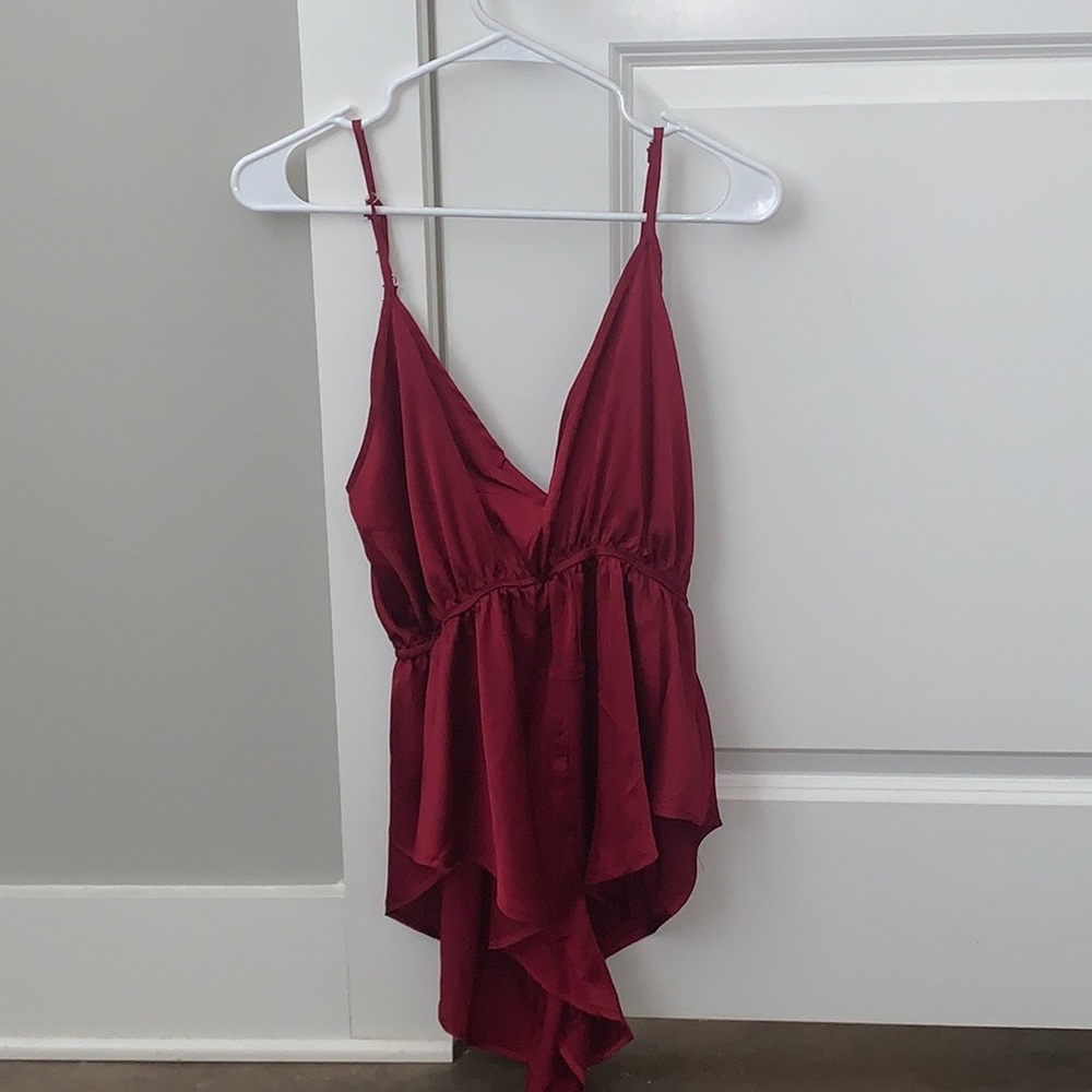 Deep plunge shorts romper in red